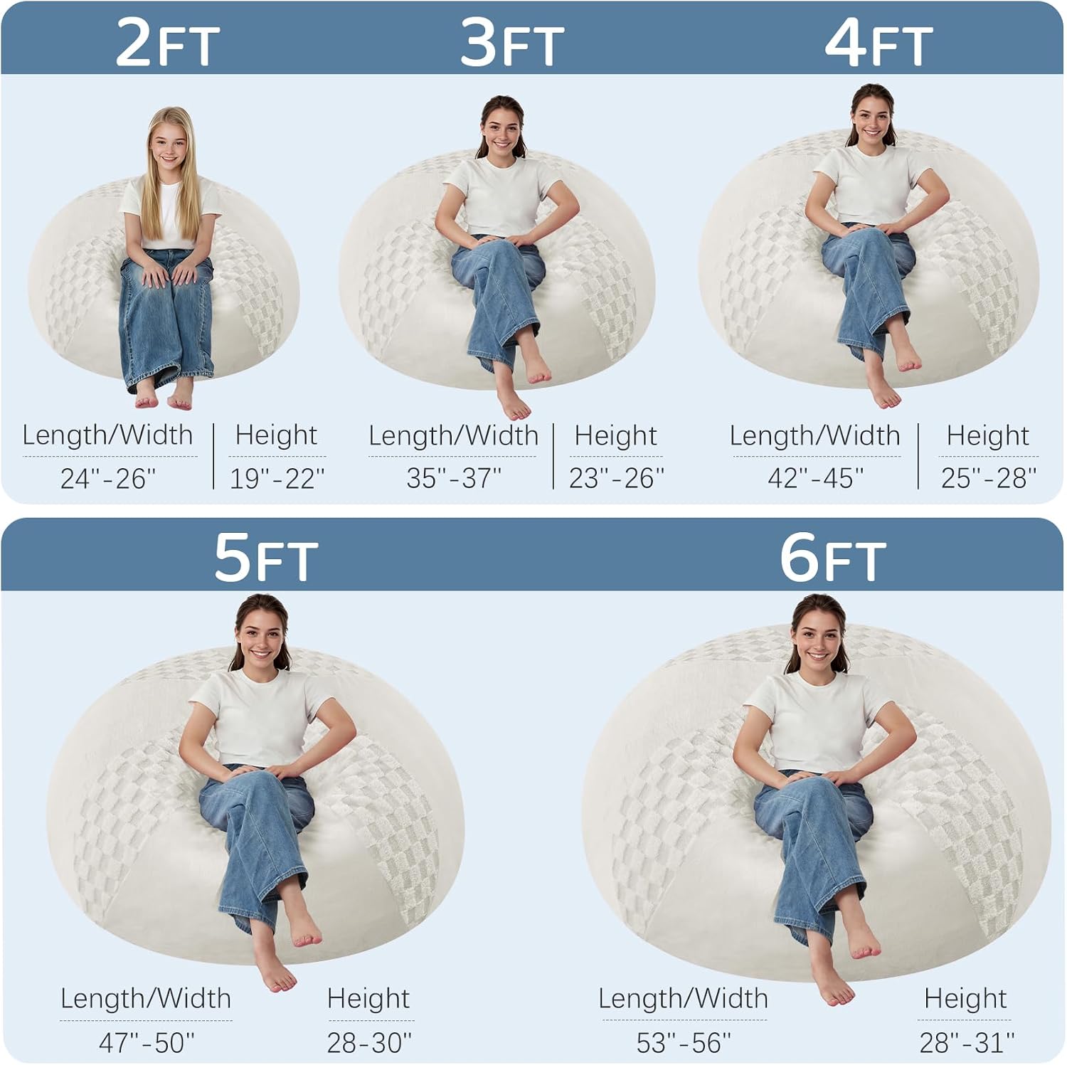 HABUTWAY Adults Bean Bag Chair, Teardrop Beanbag with Memory Foam Filled | Bean Bag Sofa With Removable Cover, Cozy Boneless Chair with Handle for Living Room, Bedroom (Checkerboard White 4FT)