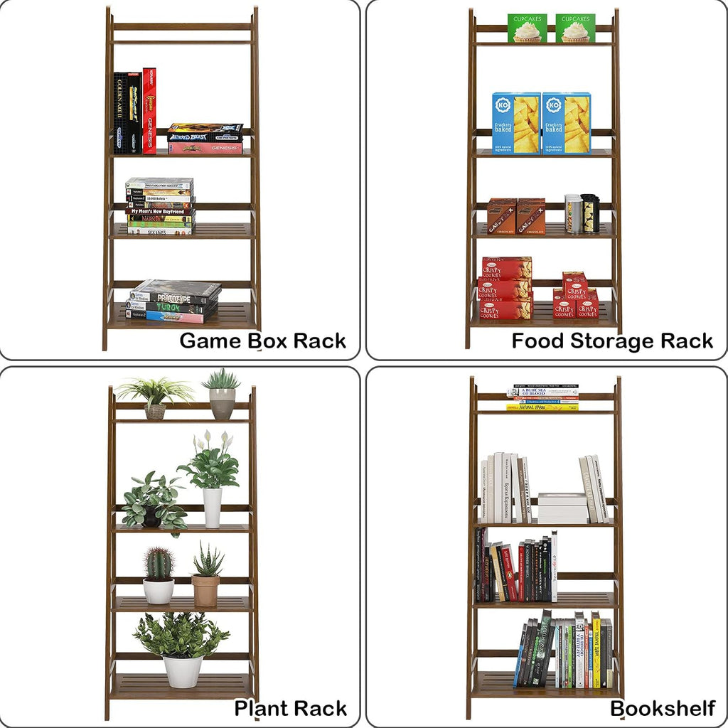 sogesfurniture, 4-Tier Bamboo Ladder Shelf, Rustic Style, Bookshelf Storage Rack, 18.9x11.8x46.5 inches, Brown