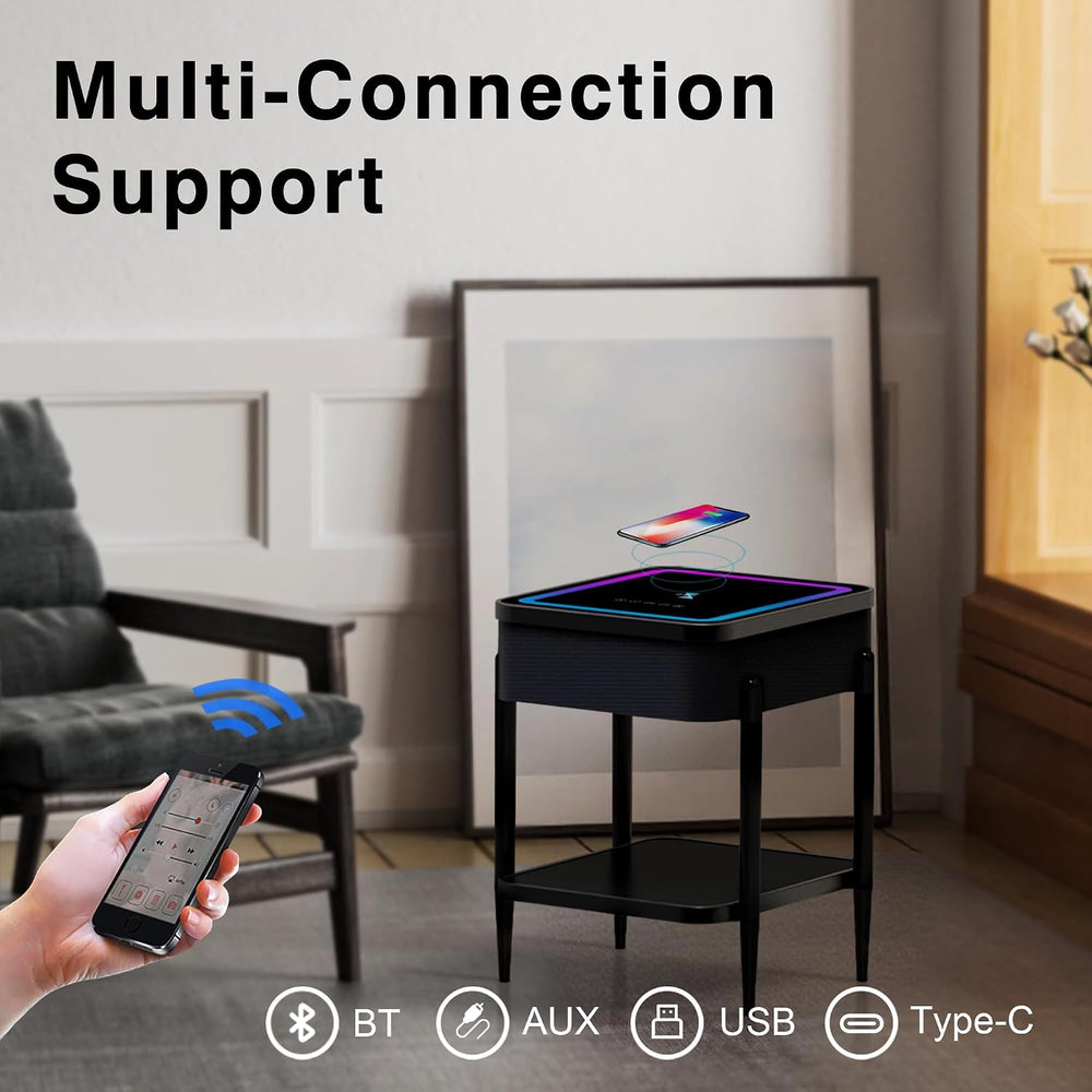 Smart End Table with Charging Station, Bluetooth Speaker Nightstand with Wire...