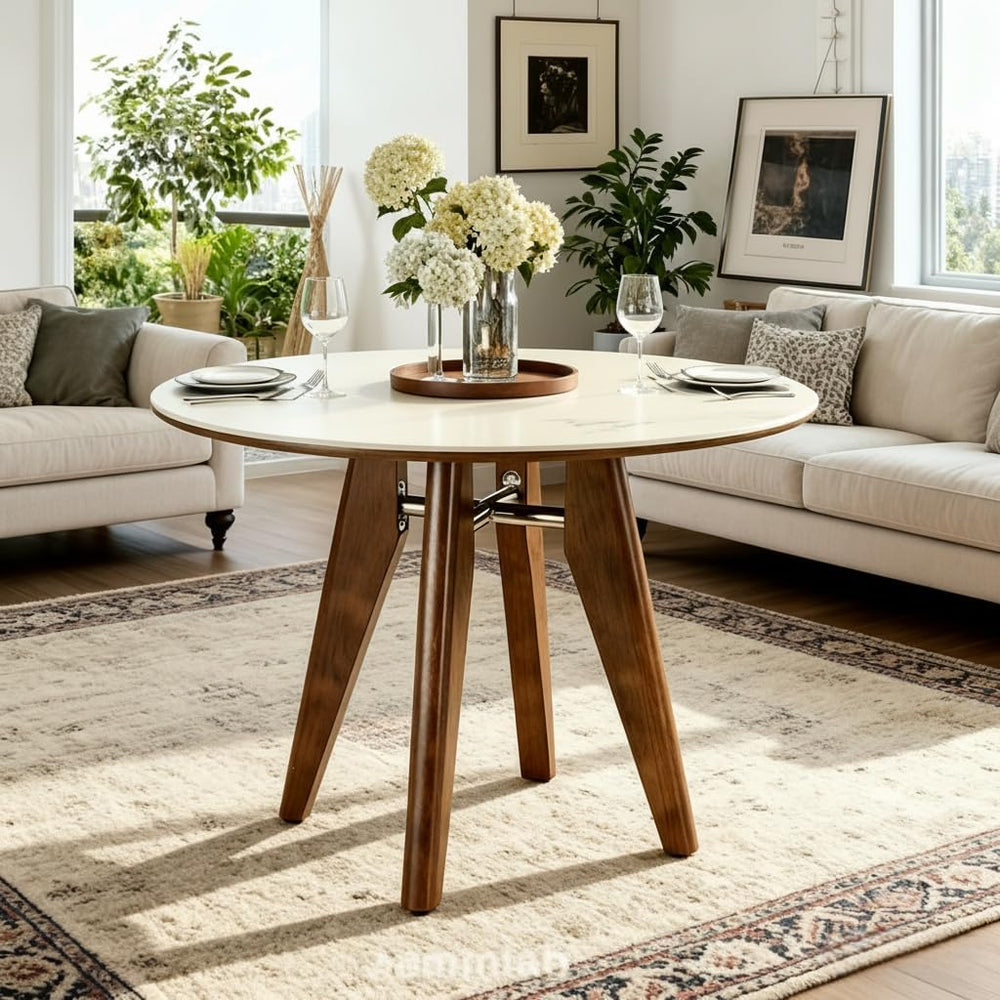 31.5" Round Dining Table, Modern Sintered Stone Kitchen Table with Solid...
