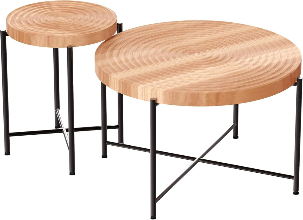Coffee Table Set, End Table, MDF Living Room Tables with PVC Cover, Cylindric...