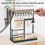 DreamGenius Jewelry Organizer Stand with Velvet Ring Holder, 4 Tier Jewelry Holder Organizer with 15 Hooks for Necklaces and 16 Holes for Earrings, Green