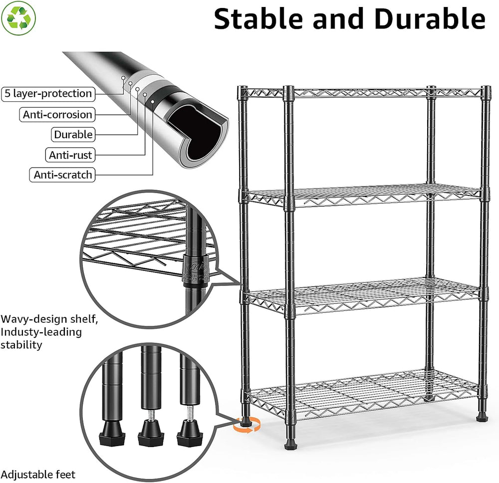 M MZG 1000 lbs Storage Shelving Steel Heavy Duty 4-Tier Utility Shelving Unit...