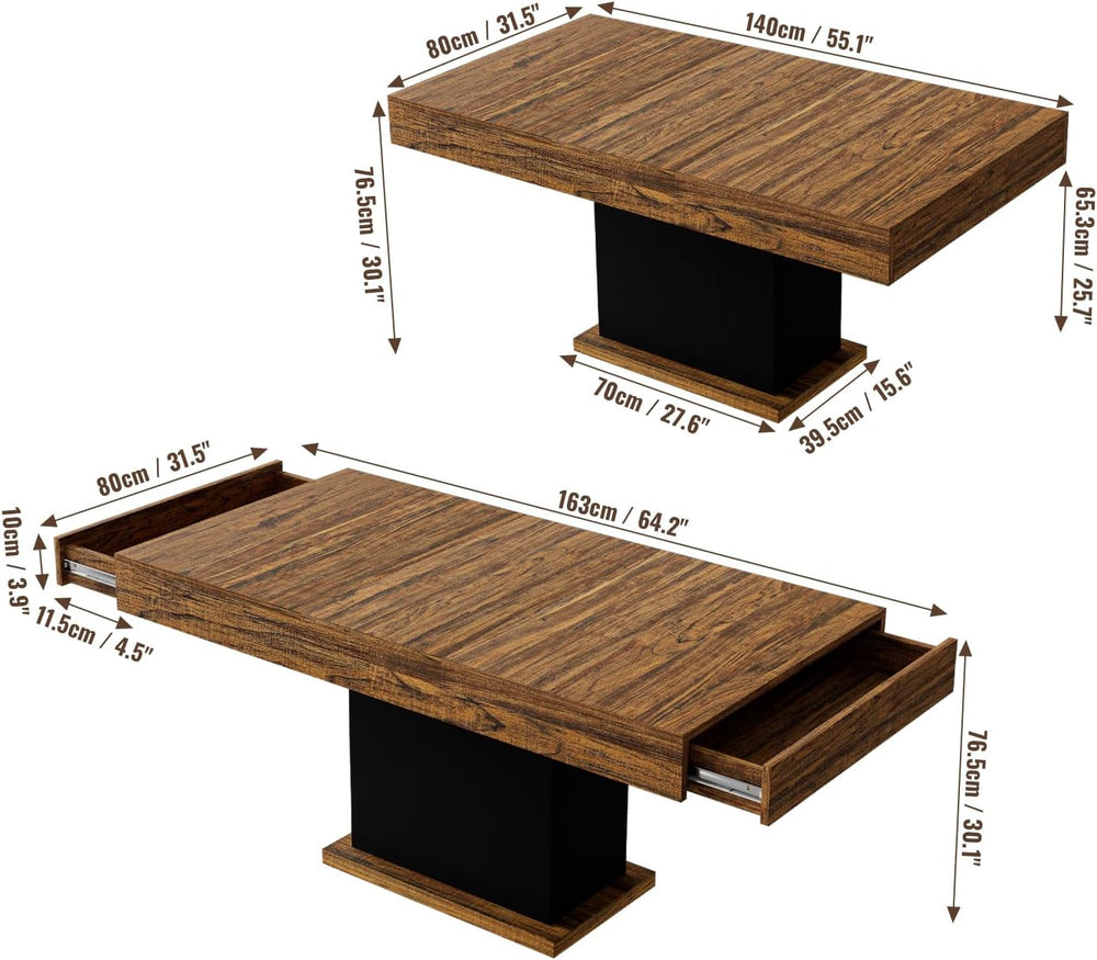 55" Dining Table for 4 to 6 People, Farmhouse Wood Dinner Table with Dra...
