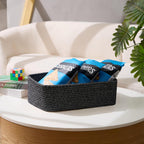 Large Shallow Organizing Baskets 15x11x5.1 Inches - Rope Woven Storage Bins for Bathroom, Shelves, Cube Closet, Mixed Black 4 Packs