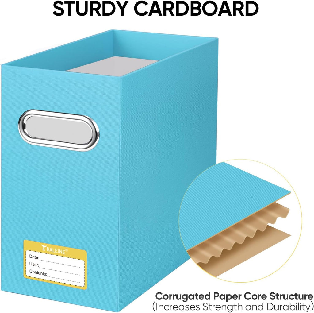 BALEINE File Organizer Box, Cardboard File Folder Organizer with Handle for Letter Size, Portable Collapsible Hanging Filing Box for Home Office Document Storage (4 Pack, Blue)