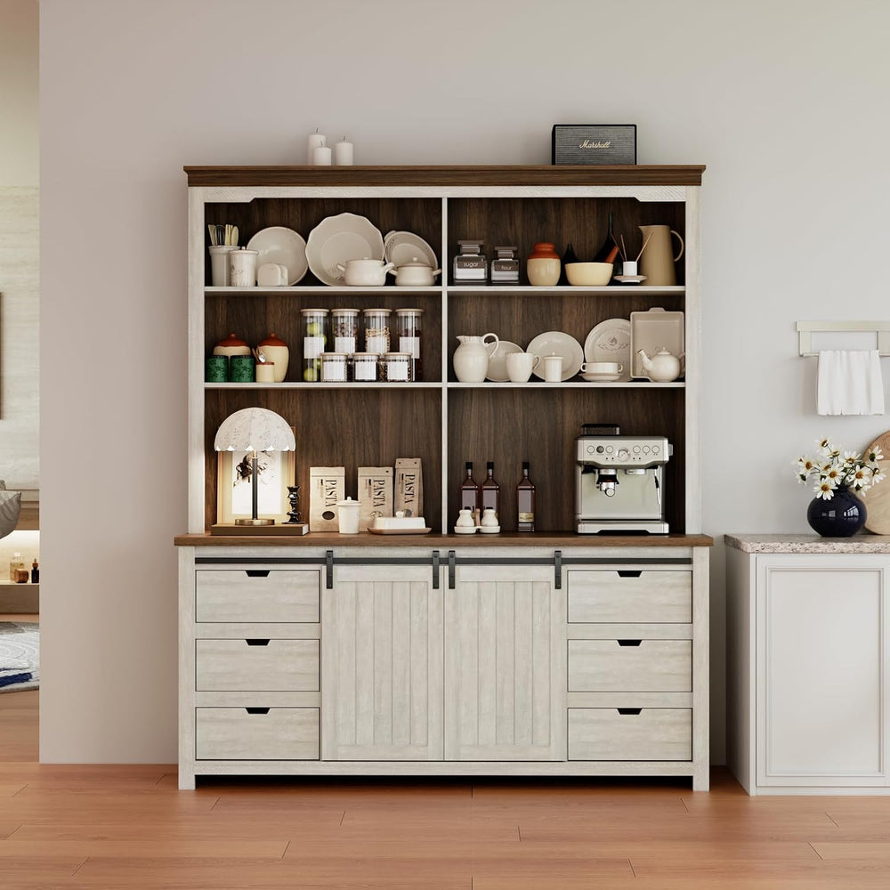 Bobve 78 * 67" Large Farmhouse Pantry Cabinet with Countertop, Buffet Ca...