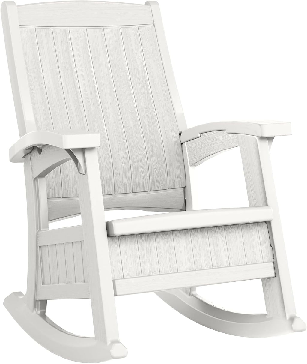 Suncast Outdoor Patio Rocking Chair with 7 Gal. of Under-Seat Storage, Stylish Faux Wood Outdoor Rocker for Patios, Ice Cube