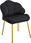 Yaheetech Flower Shape Vanity Chair with Petal Armrests, Black | Velvet Makeup Chair no Wheels with Golden Metal Legs, Modern Side Armchair with Back for Living Room/Bedroom/Home Office