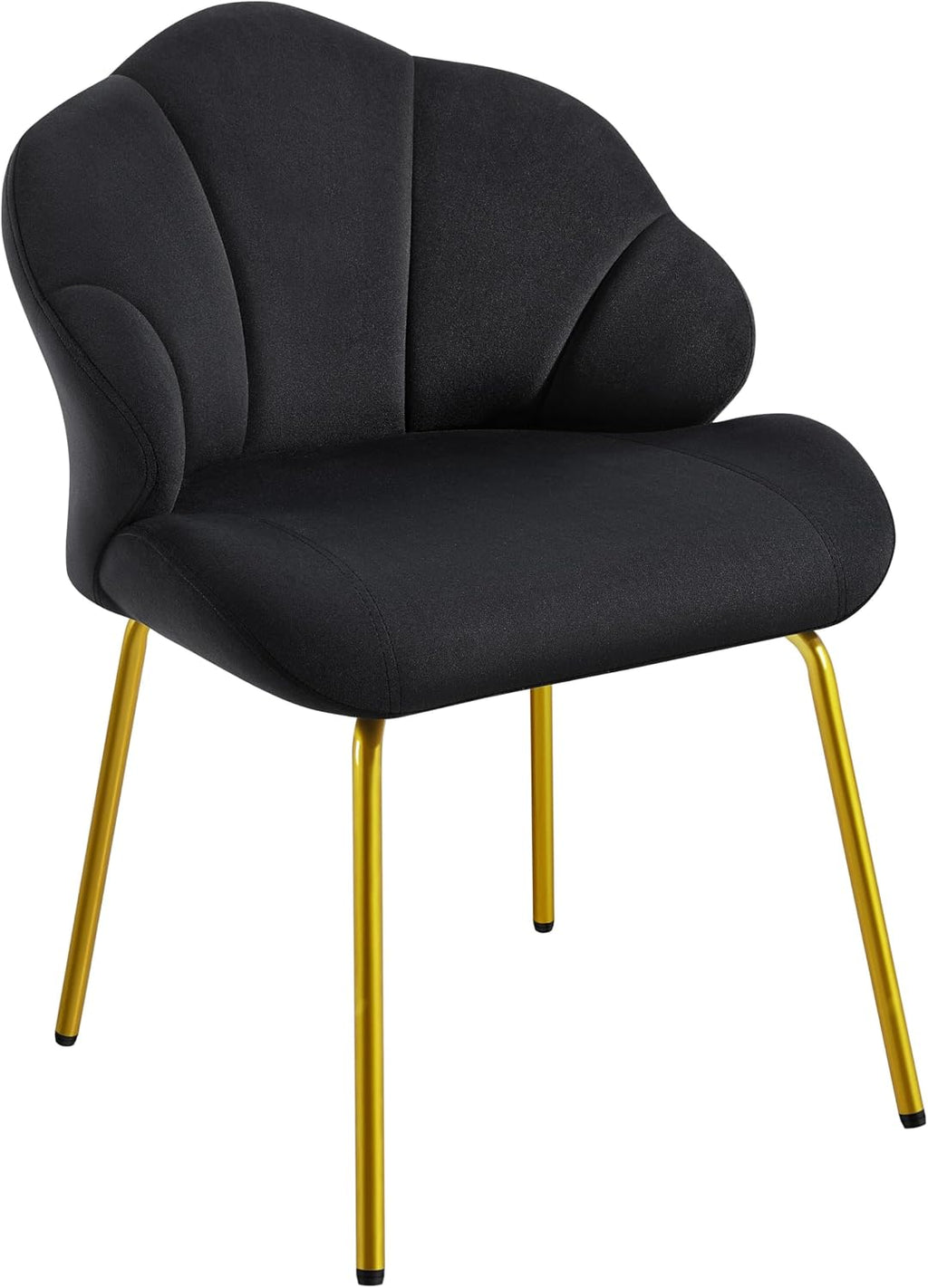 Yaheetech Flower Shape Vanity Chair with Petal Armrests, Black | Velvet Makeup Chair no Wheels with Golden Metal Legs, Modern Side Armchair with Back for Living Room/Bedroom/Home Office