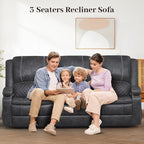 Velvet Fabric Recliner Sofa, 3 Seater Manual Reclining Sofa with 2-Tier Cushion, Reclining Couches for Living Room with Removable Console, Hidden Storage Space, Cup Holders - Grey