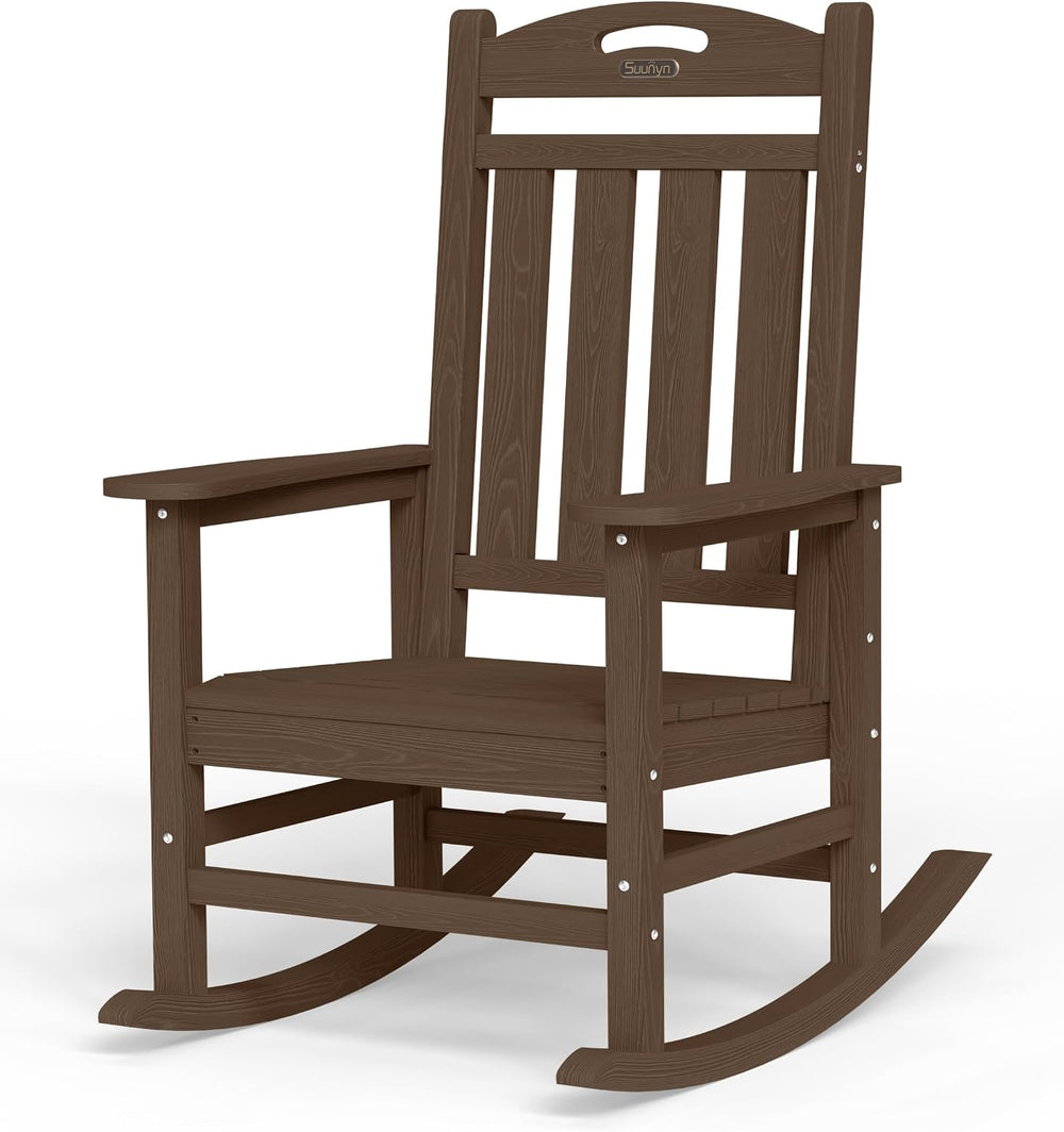 Outdoor Rocking Chair, HDPE Patio Rocking Chair, All Weather,Brown | Relax in...