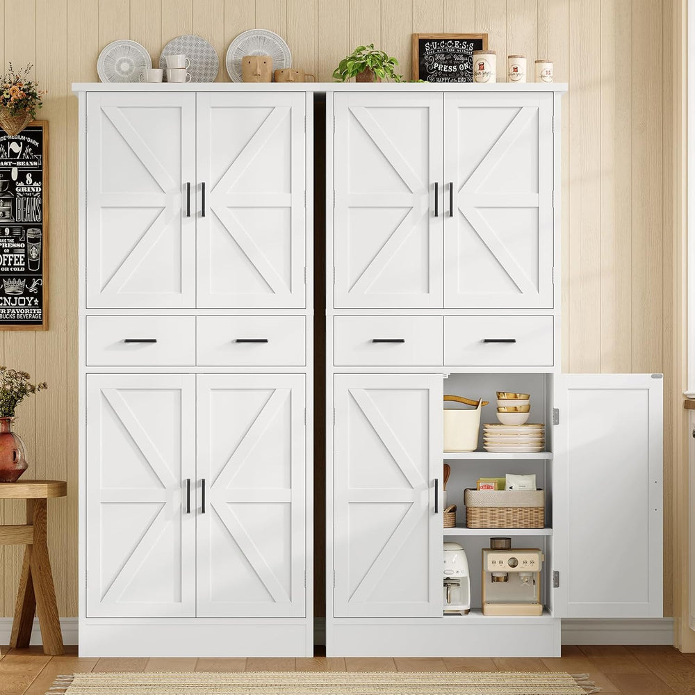 TEENFON Farmhouse Pantry Cabinet, 66.9″H Tall Kitchen Storage Cabinet with Ba...