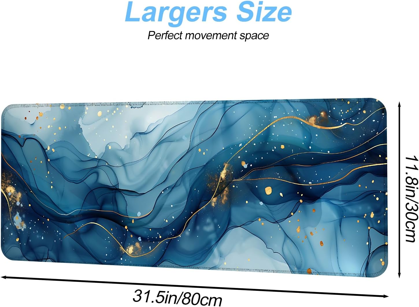 Marble Mouse Pad XXL – Large Blue Gold Marble Texture Desk Mat, Extended Non-Slip Mousepad for Office, Home, Workstation, Elegant Aesthetic Decor,31.5 x 11.8 in