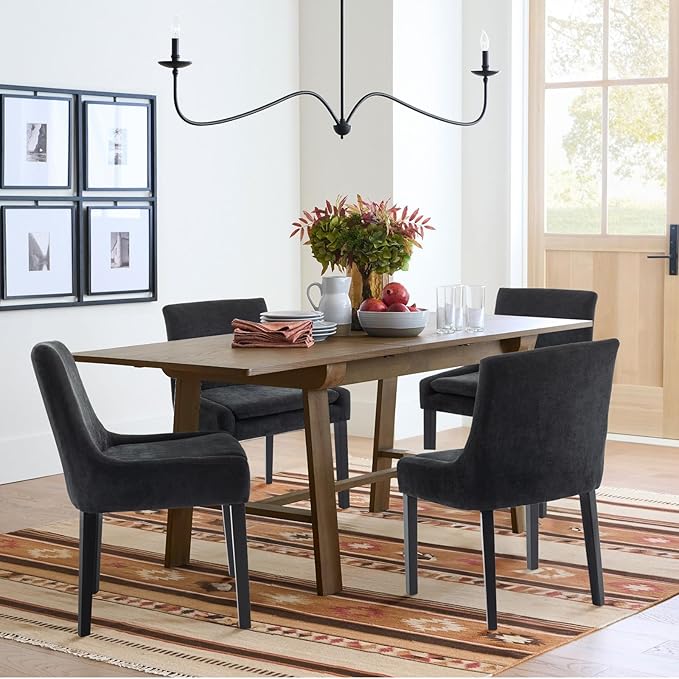 COLAMY Modern Dining Chairs Set of 2, Upholstered Corduroy Accent Side Leisure Chairs with Mid Back and Wood Legs for Living Room/Dining Room-Black