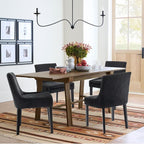 COLAMY Modern Dining Chairs Set of 2, Upholstered Corduroy Accent Side Leisure Chairs with Mid Back and Wood Legs for Living Room/Dining Room-Black