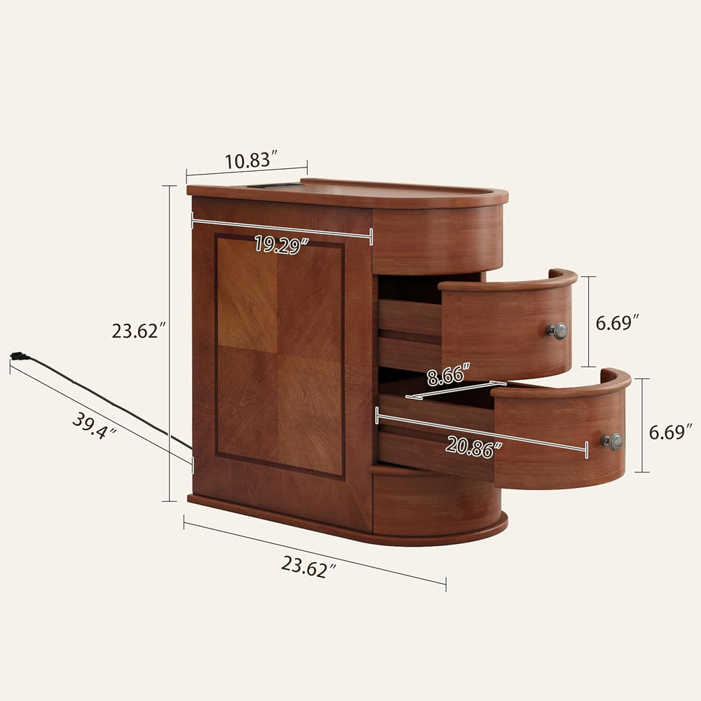 Narrow End Table with Charging Station, Vintage Slim Sofa Side Table & Ni...