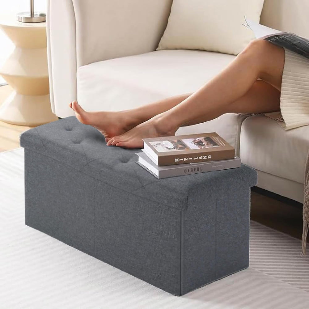 Folding Storage Ottoman Bench, Ottoman Foot Rest, End of Bed Bench, Storage C...