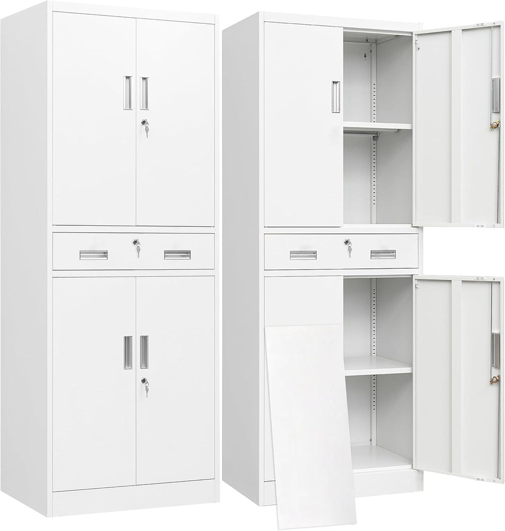 BESFUR Metal Storage Cabinet with a Drawer 4 Doors and 2 Adjustable Shelves G...