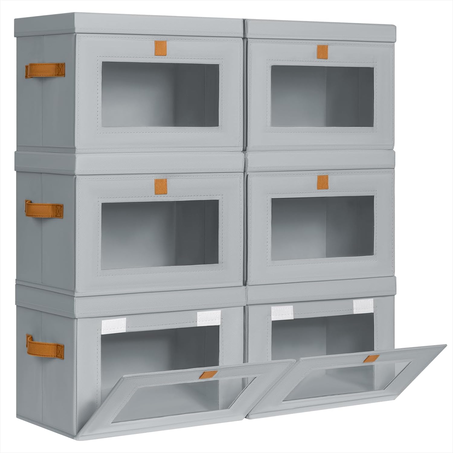 Small Fabric Storage bins - Collapsible Storage Bins with Open Window, 6 Pack Closet Baskets for Shelves, Stackable Decorative Boxes for Home, Dorm, Grey, 13.7"x 9.8" x 9.8"