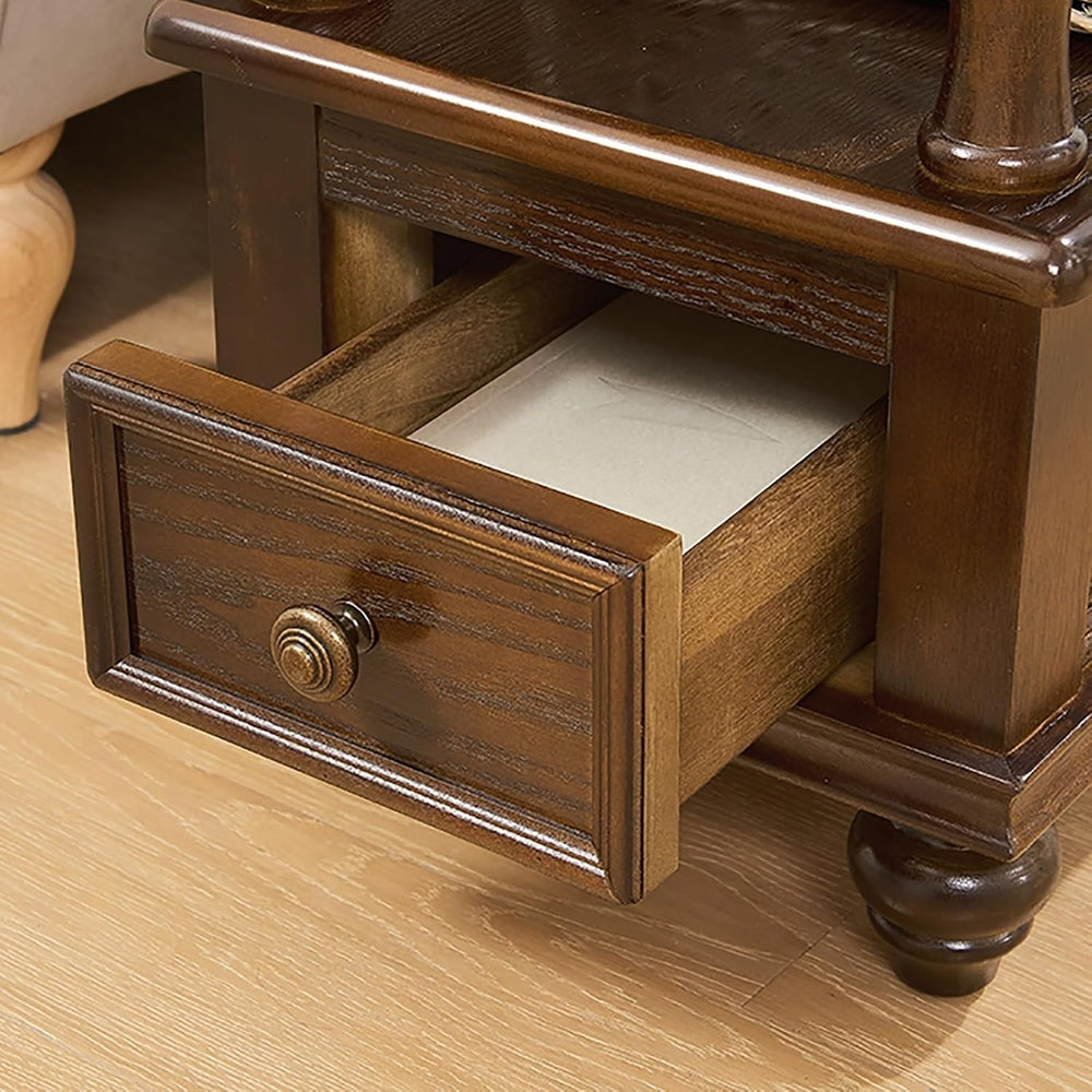 Narrow End Table with Drawer and Storage Shelf Solid Wood Slim Rectangular So...