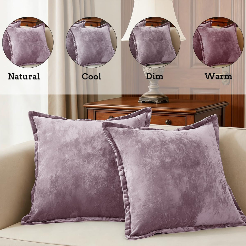 Luxurious Velvet Euro Shams Decorative Throw Pillow Covers 26x26 Set of 2 Sol...