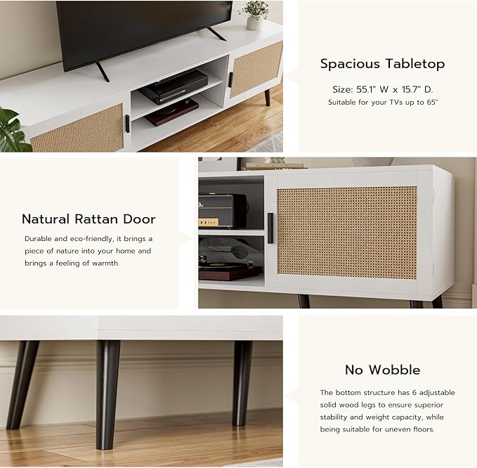 TV Stand for TVs up to 65'', Mid Century Modern Entertainment Center ...