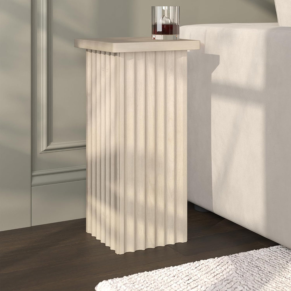Henn&Hart 11'' Fluted Modern Wooden Square End Table, Ribbed Side...