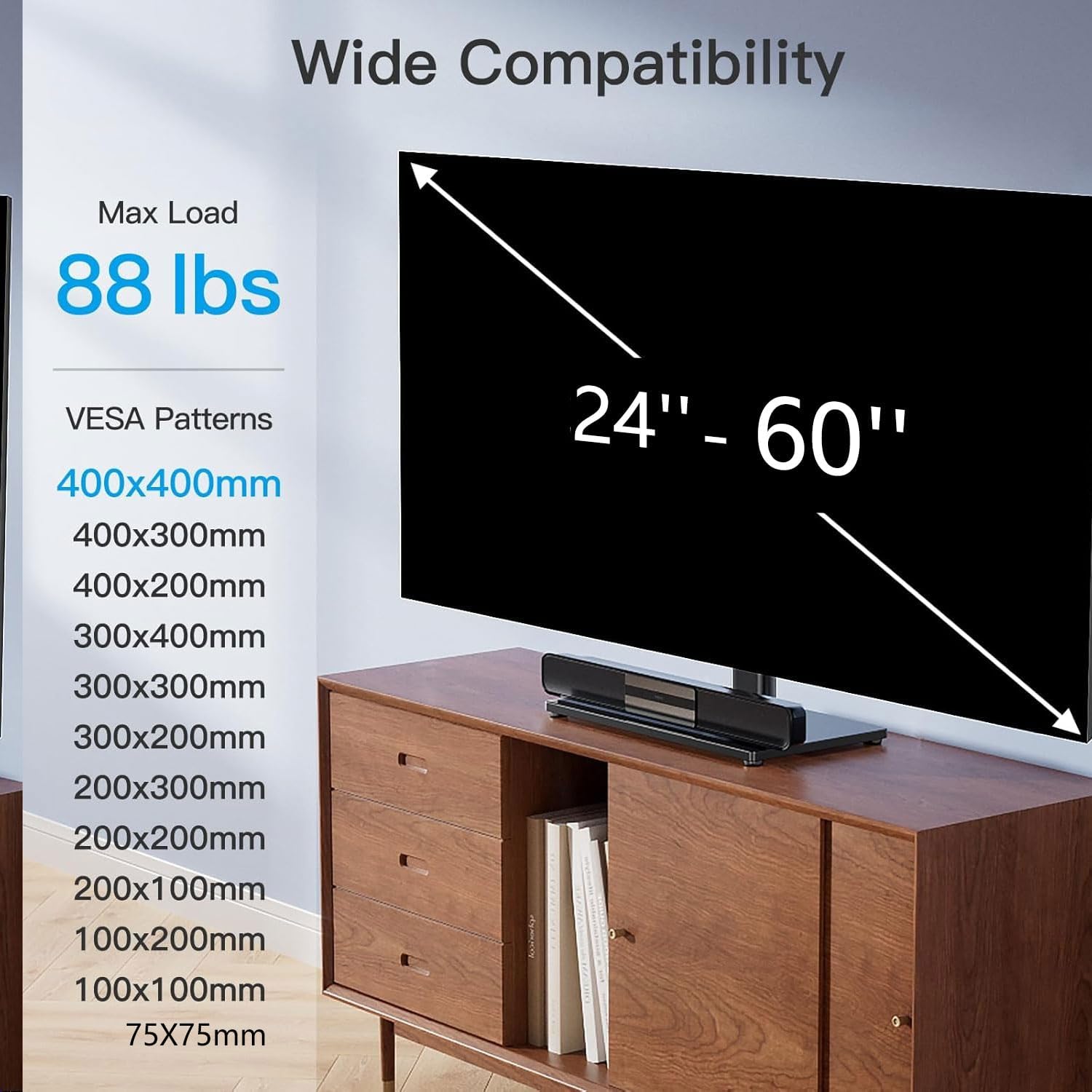 PERLESMITH Universal Swivel TV Stand Legs for 24-60 inch LCD LED TVs, Height Adjustable Television Mount Stand with Tempered Glass Base, Universal VESA Mount 400×400mm, Holds up to 88lbs, PSTVS09