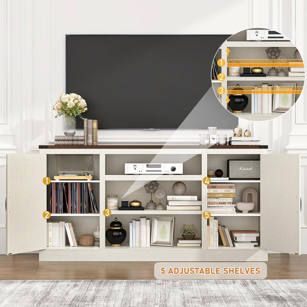Hlivelood 66" Farmhouse TV Stand with Power Outlets for 75 Inch TVs, 33&...