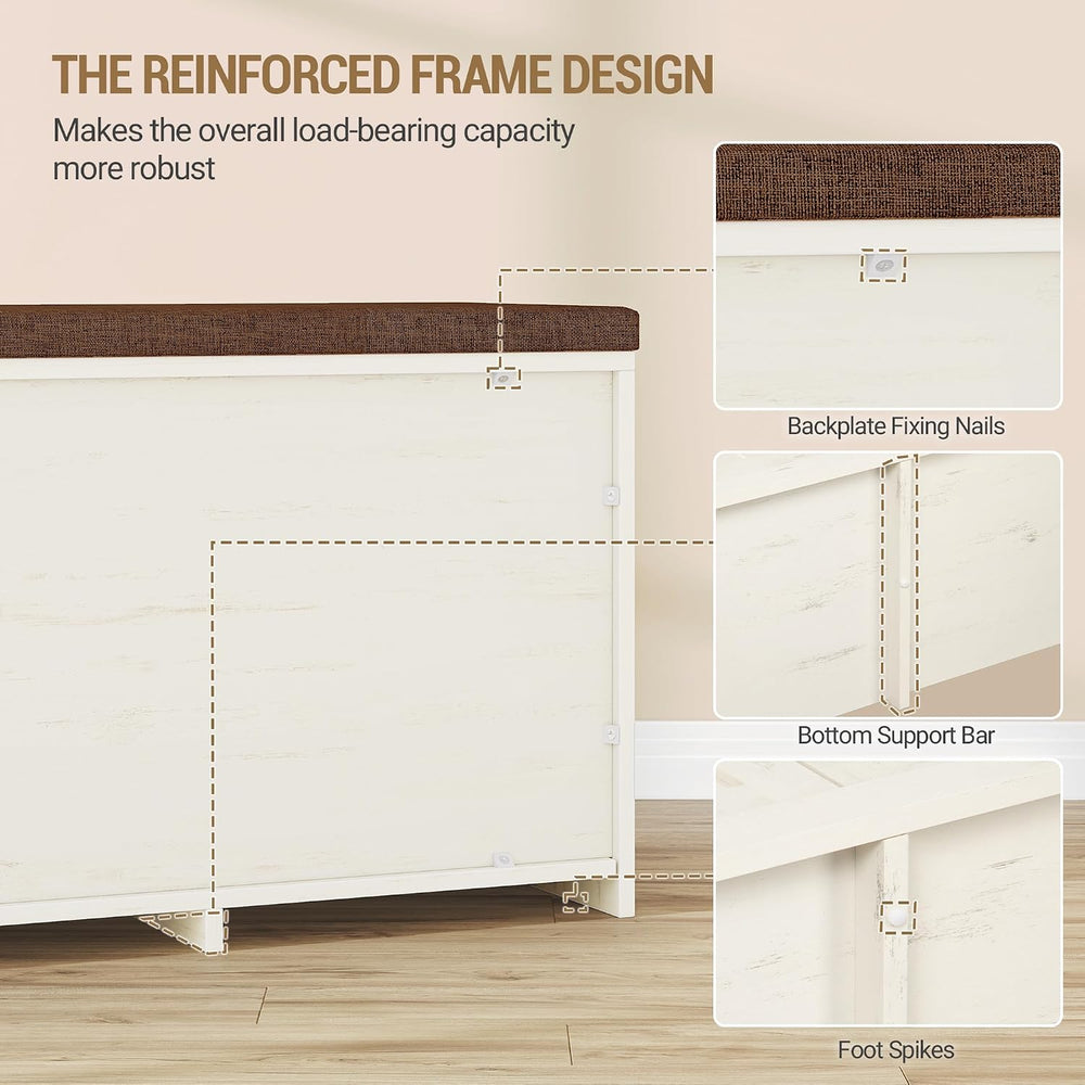 Hzuaneri 47.2" Shoe Storage Bench, Farmhouse Shoe Bench with Cushion &am...
