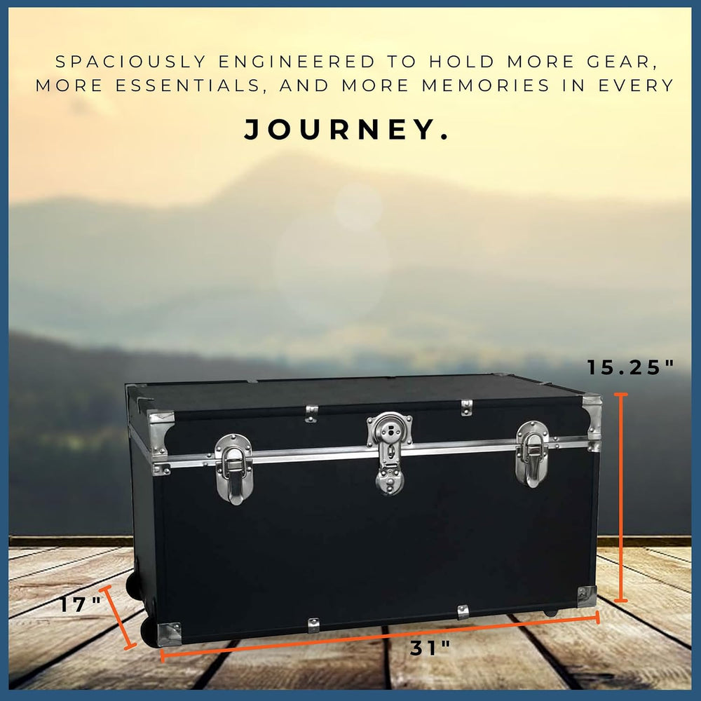 Traveler 31-Inch Rolling Storage Trunk with Durable Wheels and Secure Lock Bl...