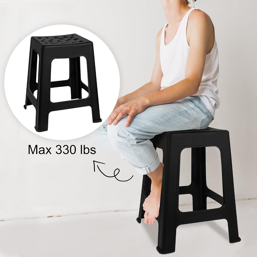 TURSTIN 12 Pack Plastic Stools 16.9 Inch Black Nesting Stools Portable Backle...