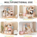 BlueWood Dress Up Storage Kids Wardrobe with Mirror, Toddler Costume Closet | Princess Closet with Hanging Rod, 3 Shelves & Storage Bins, Armoire Rack for Little Princess Girls Ages 3-7, Pink Butterfly