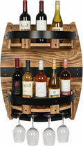 Whiskey Barrel Wall Shelf, Wooden Bourbon Bottle Display Rack | Vintage Handcrafted Wooden Liquor Storage Shelf for Home Bar, Kitchen, Man Cave and Farmhouse Decor