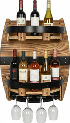 Whiskey Barrel Wall Shelf, Wooden Bourbon Bottle Display Rack | Vintage Handcrafted Wooden Liquor Storage Shelf for Home Bar, Kitchen, Man Cave and Farmhouse Decor