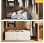 2-Pack Under Bed Storage Containers, 4.5 Inches Tall Clothes Storage, Beige | Low Profile Collapsible Underbed Organizer Bin with Sturdy Sidewalls/Bottom, Cotton-linen, For Seasonal Clothes & Bedding