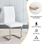 Dining Chairs Set 8, Armless White Kitchen Chairs,Waterproof Faux Leather Dinner Chairs with Upholstered Seat,Armless Side Chairs with Silver Metal Frame for Kitchen Dining Room