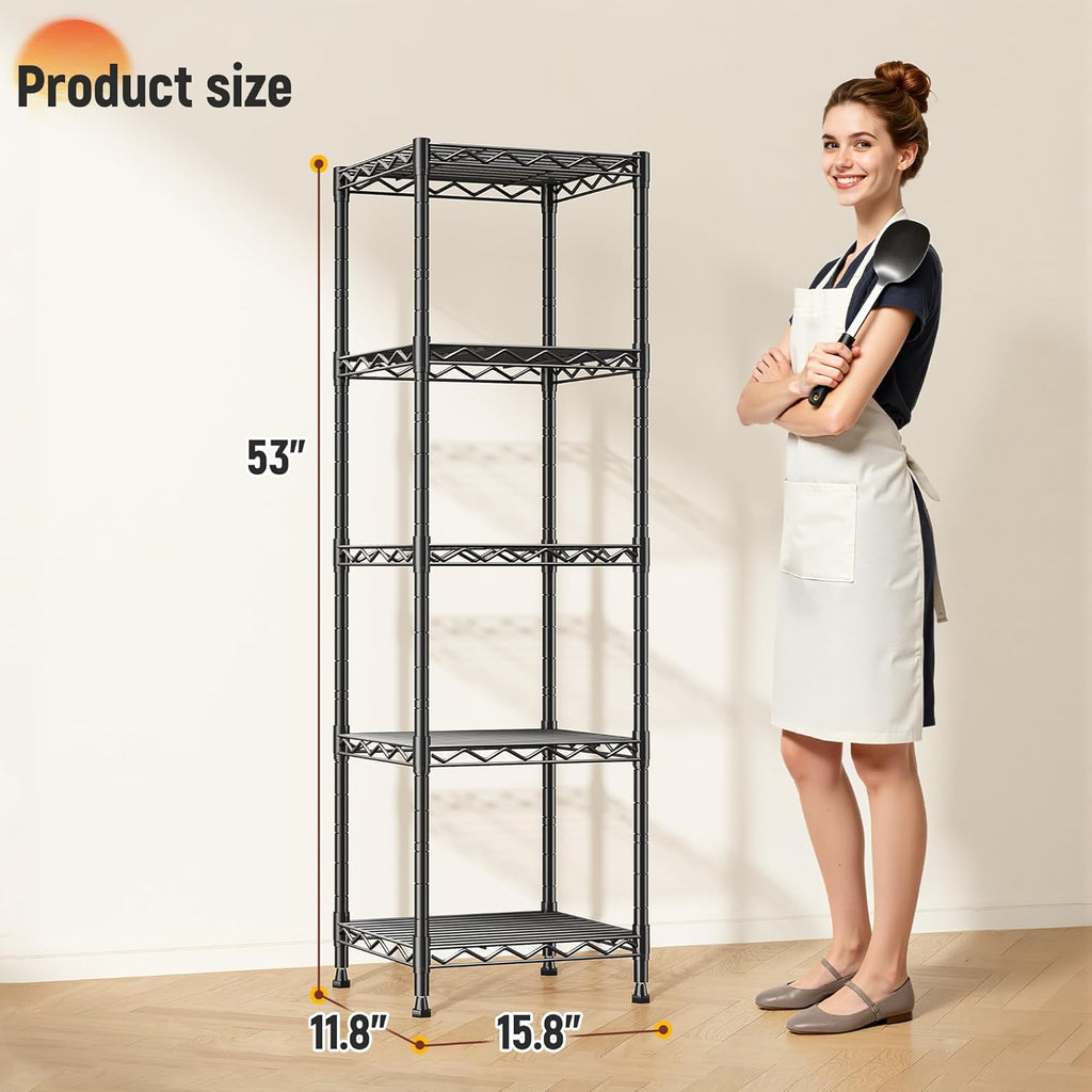 5 Tier Metal Shelving Unit Wire Shelving,Storage Rack for Small Space:Adjustable Storage Shelves Standing Bathroom Shelf and Narrow Shelf for Laundry Dorm Kitchen Pantry Closet 15.8"w*11.8"D*53"H