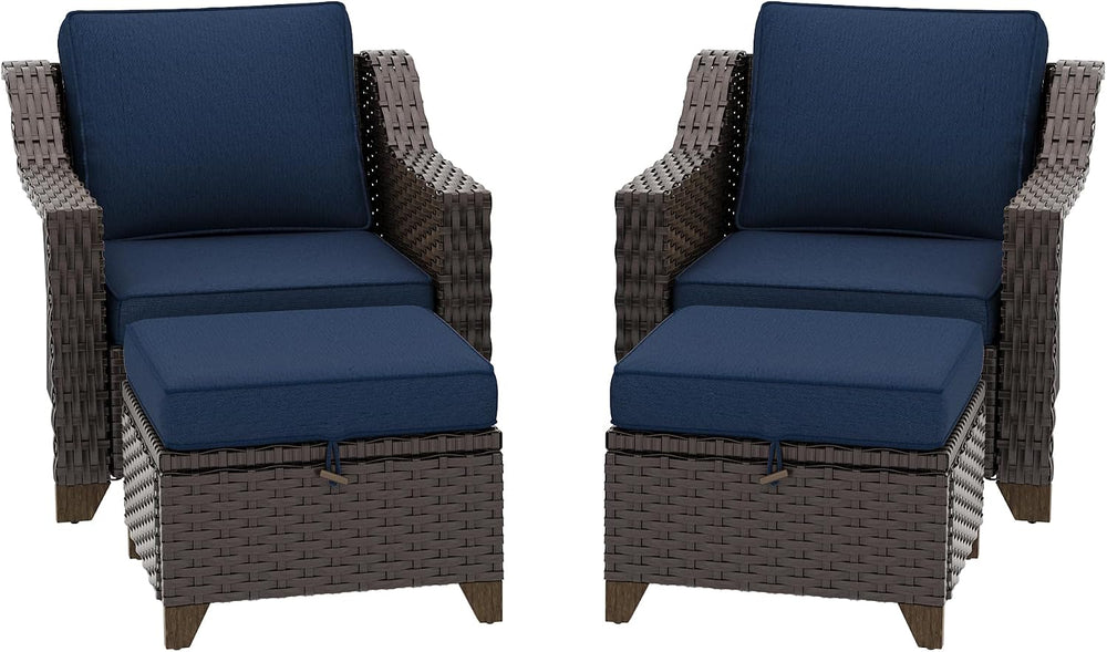 4 Pieces Patio Conversation Furniture Set - 2 Chairs with Ottomans Set of 2, ...
