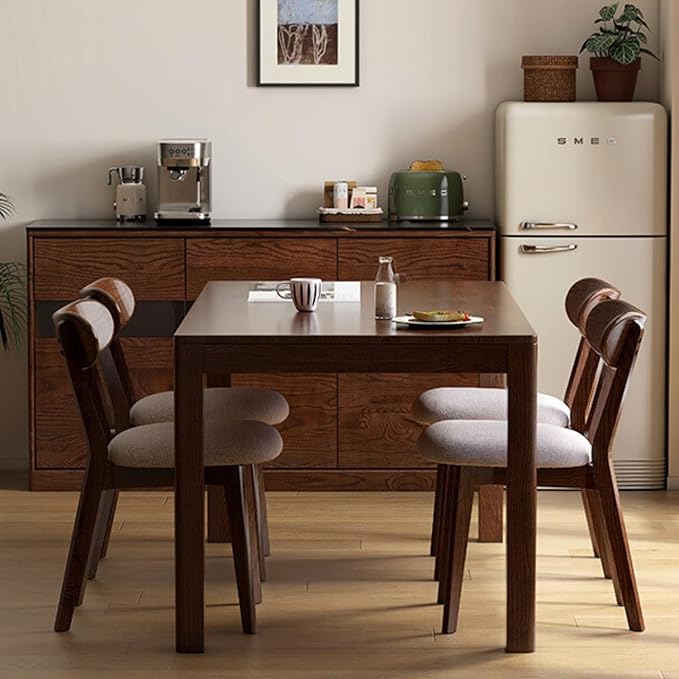 100% Solid Wood Dining Chairs,Mid Century Modern Dining Chairs with Upholstered Cushion,Kitchen,Dining Room Chairs Set of 1/2/4 (1, Walnut Color Grey Upholstery)