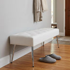 DUHOME Button-Tufted Ottoman Bench, Upholstered Footrest Stool Rectangular Dining Bench Leather Accent Bench for Entryway Dining Room Living Room Bedroom, White