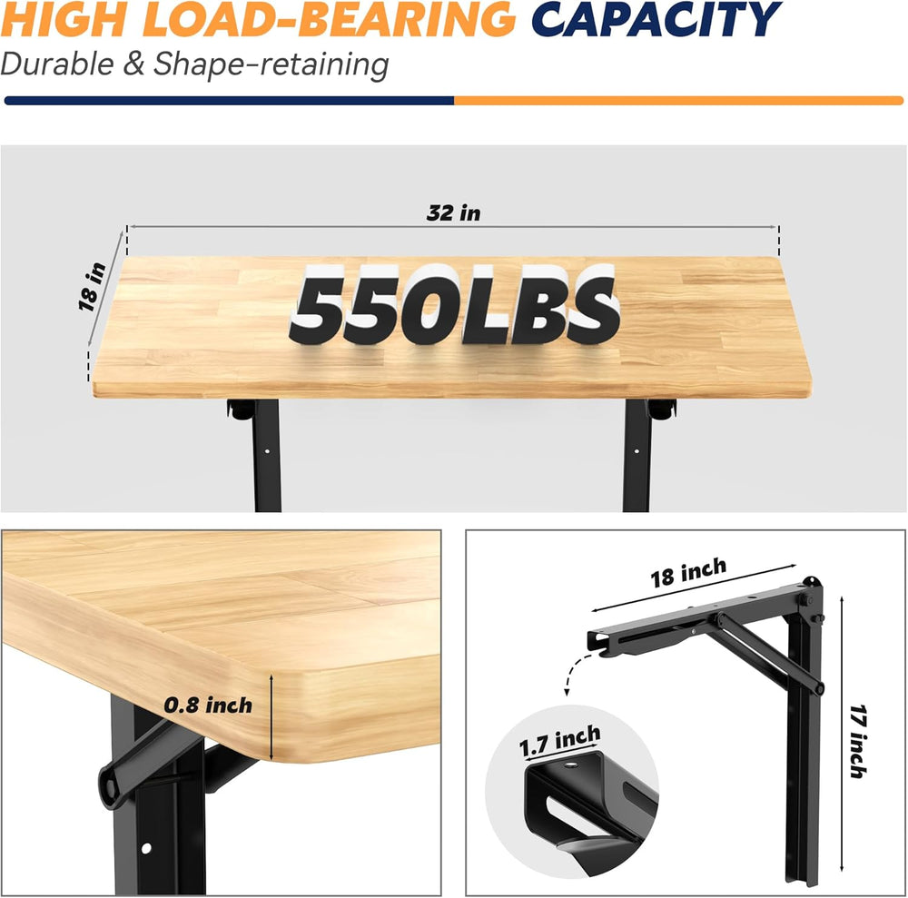 Ultrawall Wall Mounted Folding Workbench, Heavy Duty Foldable Work Table, Col...