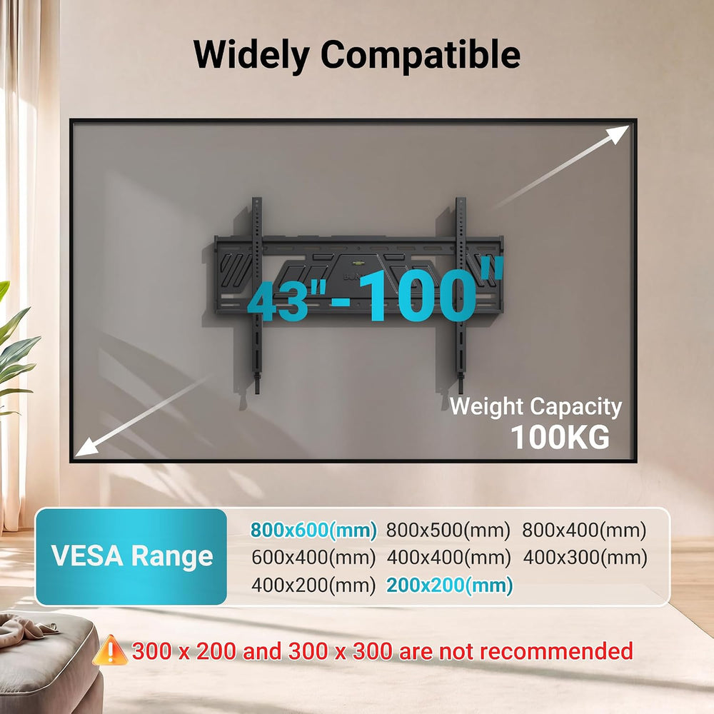 BONTEC Heavy Duty Fixed TV Wall Mount, 43-100 Inch TVs, Max VESA 800x600mm | ...