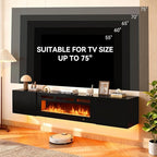 MXV 70'' Floating TV Stand, Modern Media Entertainment Center with 36" Electric Fireplace, TV Console Cabinet Wall Mounted, Adjustable 12-Color LED Lights, for Living Room, Black + Black