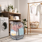 BATTOO Deluxe Strong Mesh Pop up Laundry Hamper Basket with Side Pocket Foldable Hamper for Laundry Room, Bathroom, Kids Room, College Dorm or Travel Black + Grey