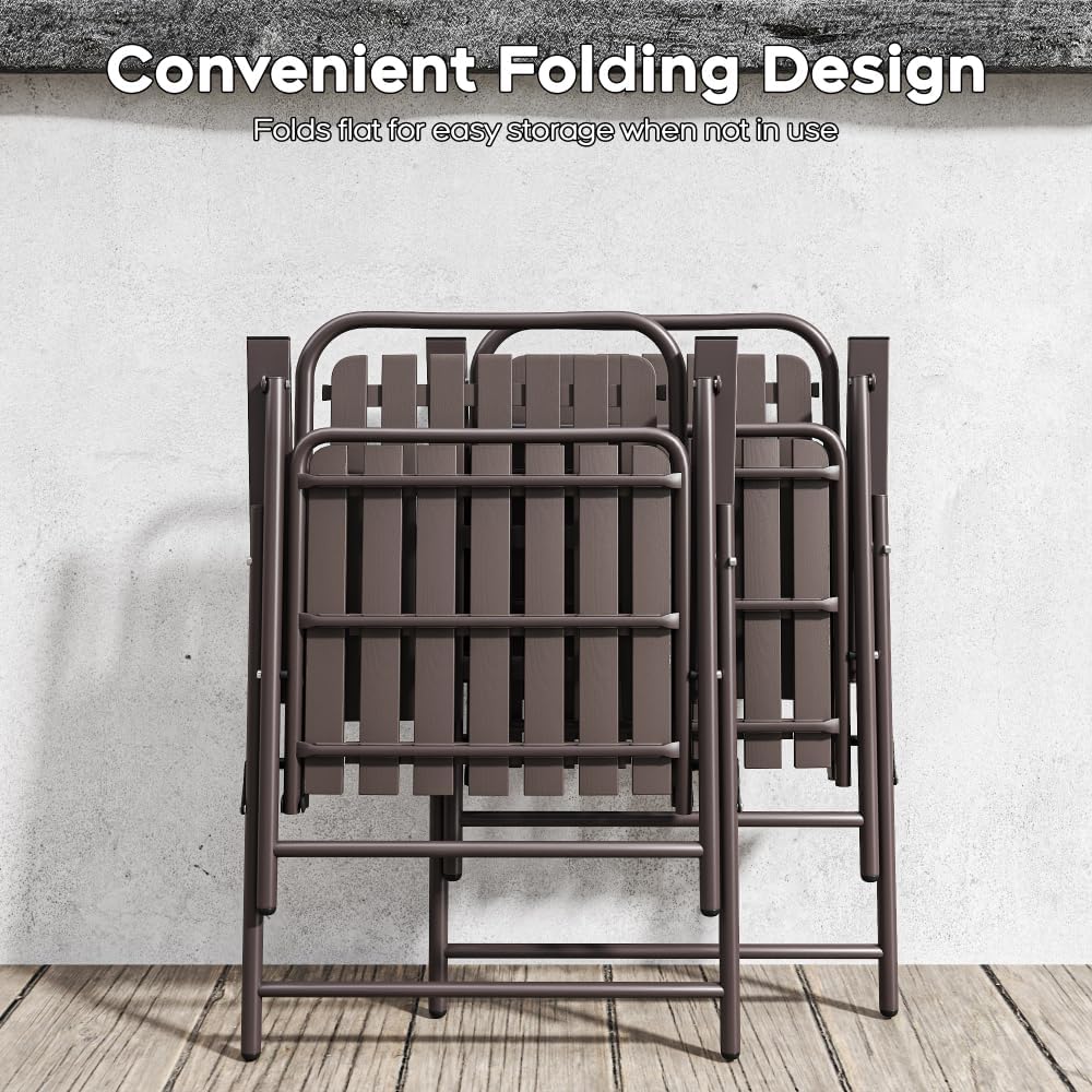 Patio Folding Chairs, Set of 2 Brown Outdoor Portable Chairs with 350 lb Capa...