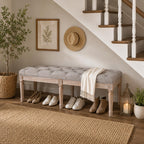 chairus Fabric Upholstered Dining Bench - Classic Entryway Ottoman Bench Bedroom Bench with Rustic Wood Legs - Gray