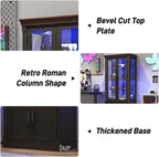 St.Mandyu 71" Tall Display Cabinet with Glass Doors, 4-Tier Lighted Curio Cabinets with 2 Storage Doors and Metal Handle for Living Room, Home, Kitchen, Black