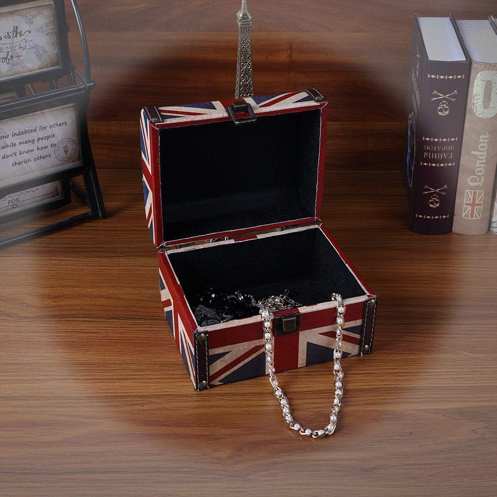 WaaHome Treasure Box 7.1'' British Flag Decorative Wooden Jewelry Keepsake Storage Box with Lids - Vintage Treasure Chest for Kids Girls Women Men, Home Decor